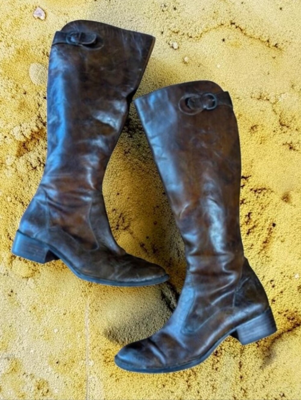 Born Brown Leather Knee High Riding Boots Buckle Block Heel Classic Sz 8
